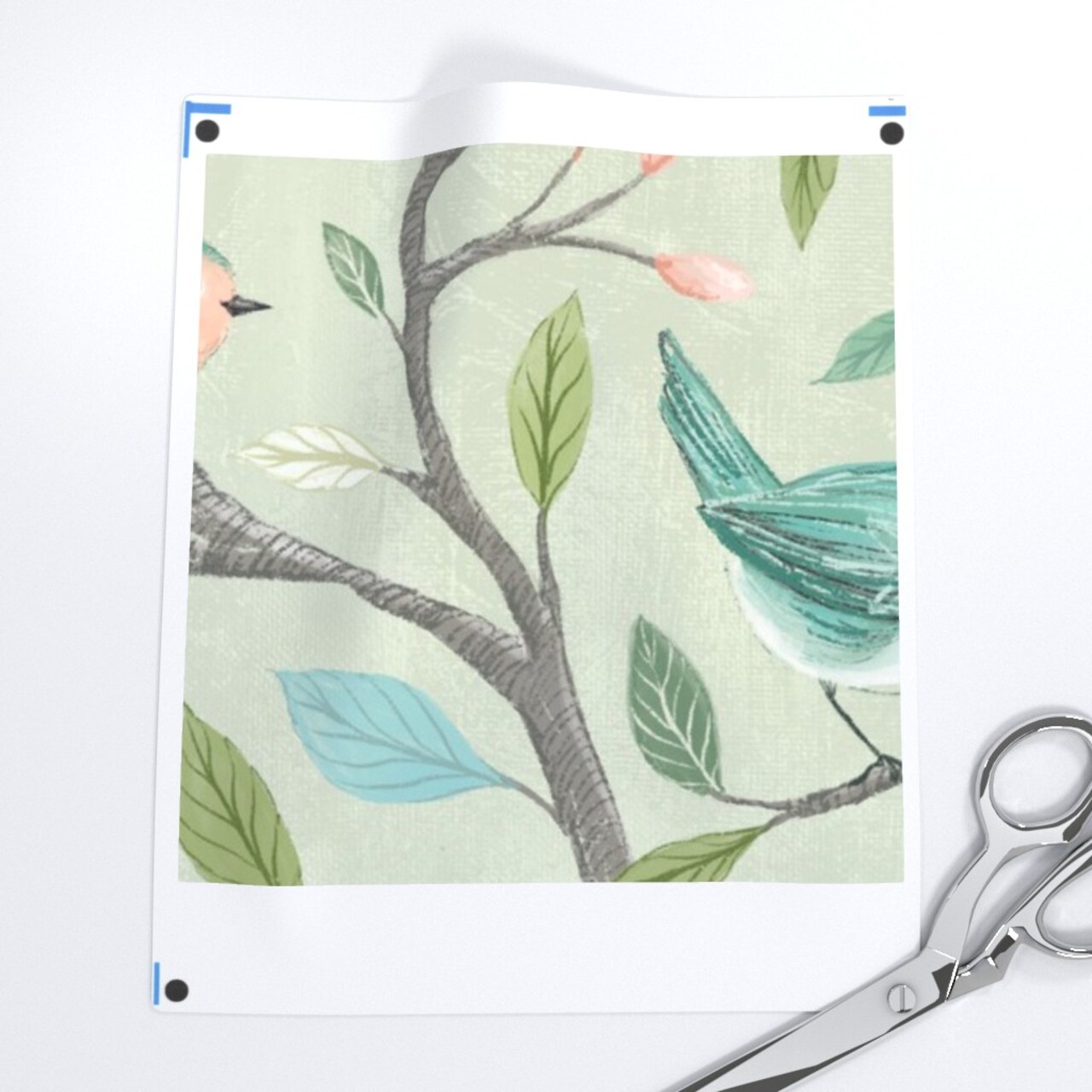 Cottagecore Chinoiserie Nature Birds Botanical Trees Branches Flowers Leaves Blue Bird Floral Faux Texture Brush Strokes Farmhouse Spring Custom Printed Fabric by Spoonflower Various Fabrics by the Yard or Fat Quarter